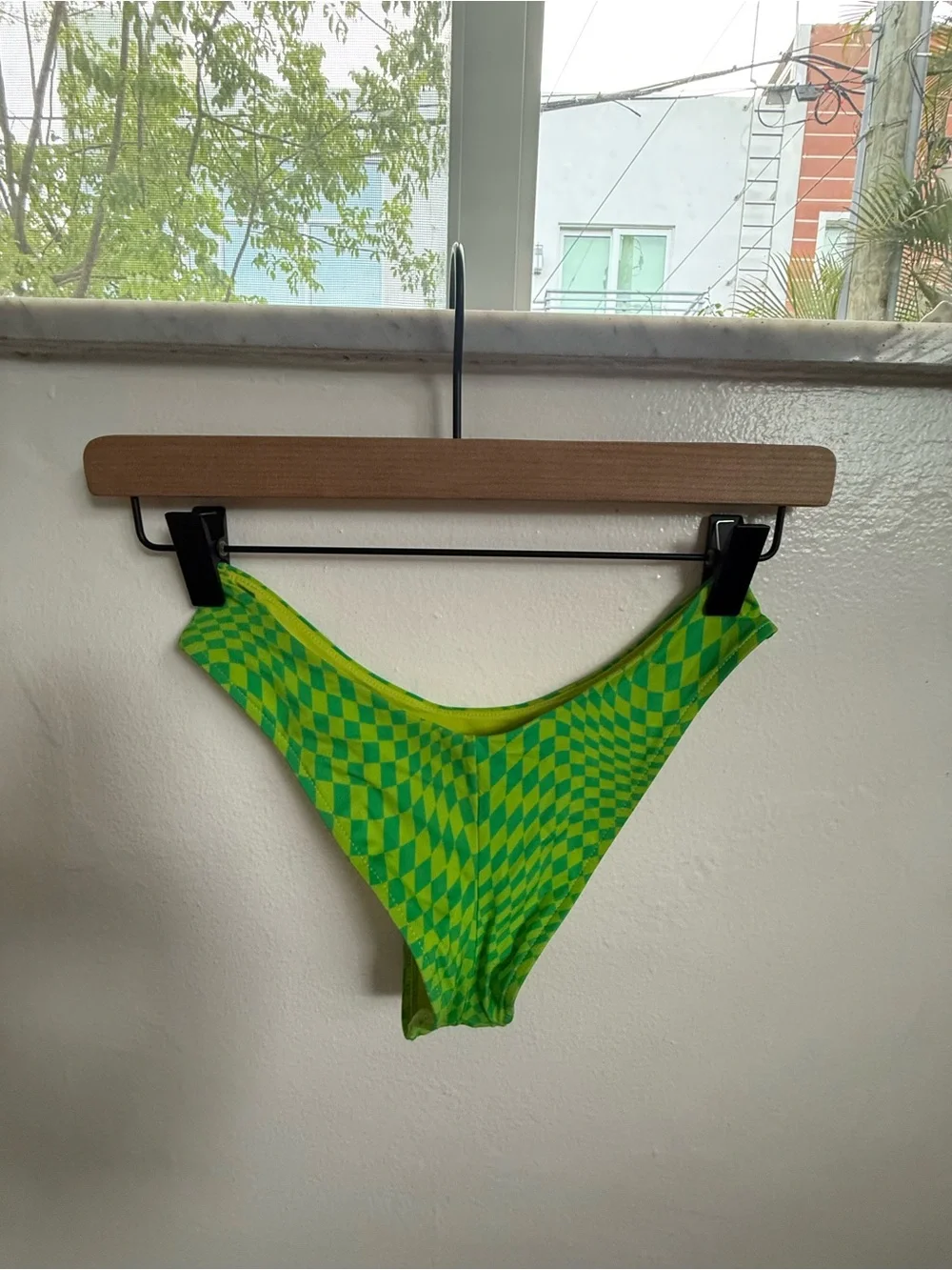 Frankie's Bikinis Neon Green Check Bandeau Bikini